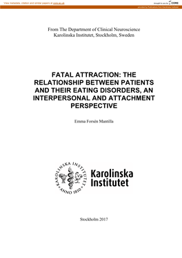 The Relationship Between Patients and Their Eating Disorders, an Interpersonal and Attachment Perspective