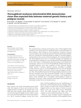 Thoroughbred Racehorse Mitochondrial DNA Demonstrates Closer Than Expected Links Between Maternal Genetic History and Pedigree Records M.A