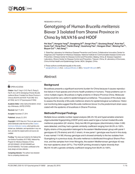 Genotyping of Human Brucella Melitensis Biovar 3 Isolated from Shanxi Province in China by MLVA16 and HOOF