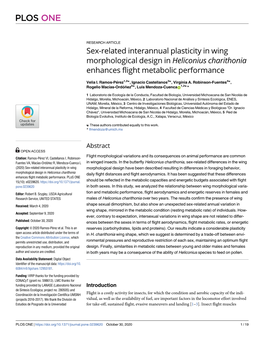 Heliconius Charithonia Enhances Flight Metabolic Performance