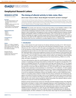 The Timing of Alluvial Activity in Gale Crater, Mars 10.1002/2013GL058909 John A