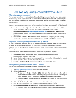 Era Two-Way Correspondence Reference Sheet