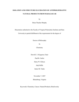 Isolation and Structure Elucidation of Antiproliferative