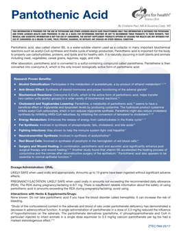 Pantothenic Acid by Cristiana Paul, MS & Suzanne Copp, MS