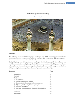 The Problems of a Contemporary Hajj Moosa a L I Abstract the Following Is an Anecdotal Monograph, Based Upon Hajj 2009, Recou