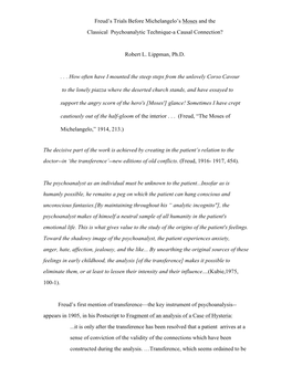 Classical Psychoanalytic Technique-A Causal Connection?