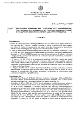 COMUNE DI PESARO Servizio Sostenibilità E Servizi Ai Cittadini E Alle Imprese Ambiente E Energia