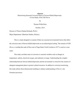 Abstract Determining Seasonal Corrosion Rates in Ferrous-Hulled Shipwrecks: a Case Study of the USS Huron