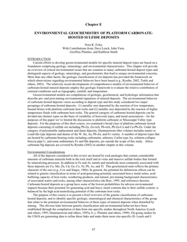 Chapter E ENVIRONMENTAL GEOCHEMISTRY of PLATFORM