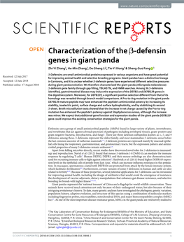Characterization of the Β-Defensin Genes in Giant Panda Zhi-Yi Zhang1, He-Min Zhang2, De-Sheng Li2, Tie-Yi Xiong3 & Sheng-Guo Fang 1