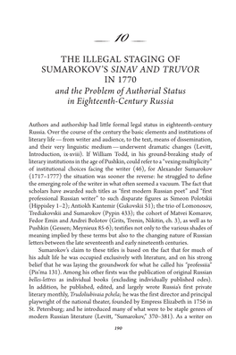 The Illegal Staging of Sumarokov's Sinav And