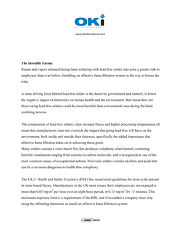 The Invisible Enemy Fumes and Vapors Released During Hand Soldering with Lead-Free Solder May Pose a Greater Risk to Employees Than Ever Before