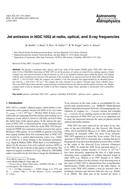 Jet Emission in NGC 1052 at Radio, Optical, and X-Ray Frequencies