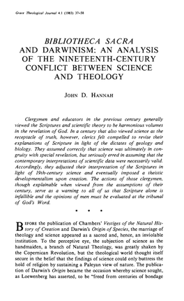 And Darwinism: an Analysis of the Nineteenth-Century Conflict Between Science and Theology