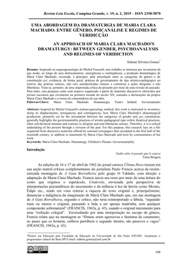 Uma Abordagem Da Dramaturgia De Maria Clara Machado: Entre Gênero, Psicanálise E Regimes De Veridicção