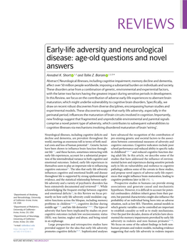 Early- Life Adversity and Neurological Disease