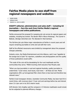 Fairfax Media Plans to Axe Staff from Regional Newspapers and Websites