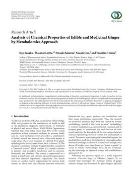 Analysis of Chemical Properties of Edible and Medicinal Ginger by Metabolomics Approach