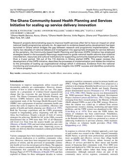 The Ghana Community-Based Health Planning and Services Initiative for Scaling up Service Delivery Innovation