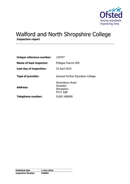Walford and North Shropshire College Inspection Report