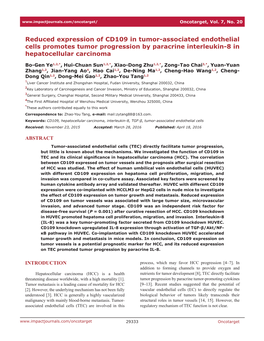 Reduced Expression of CD109 in Tumor-Associated Endothelial Cells Promotes Tumor Progression by Paracrine Interleukin-8 in Hepatocellular Carcinoma