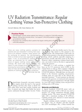 UV Radiation Transmittance: Regular Clothing Versus Sun-Protective Clothing