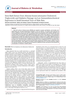 Stem Bark Extract from Alstonia Boonei Attenuates Cholesterol