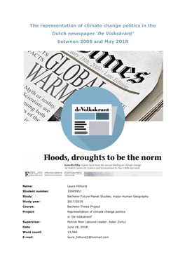 The Representation of Climate Change Politics in the Dutch Newspaper ‘De Volkskrant’ Between 2008 and May 2018