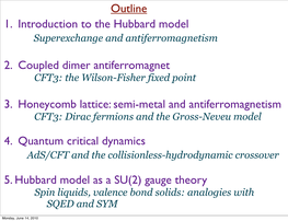 1. Introduction to the Hubbard Model 2. Coupled Dimer Antiferromagnet 3