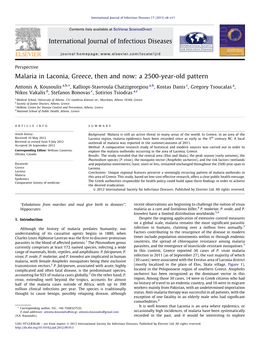 Malaria in Laconia, Greece, Then and Now: a 2500-Year-Old Pattern