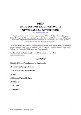 BASIC INCOME EARTH NETWORK NEWSFLASH 65, November 2011