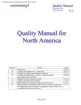 Quality Manual for North America