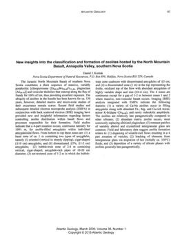 Abstract: New Insights Into the Classification and Formation of Zeolites Hosted by the North Mountain Basalt, Annapolis Valley