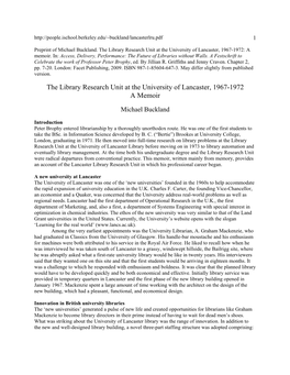 The Library Research Unit at the University of Lancaster, 1967-1972: a Memoir