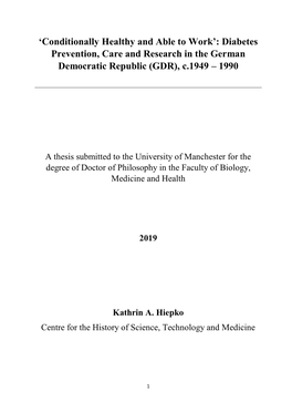 Diabetes Prevention, Care and Research in the German Democratic Republic (GDR), C.1949 – 1990