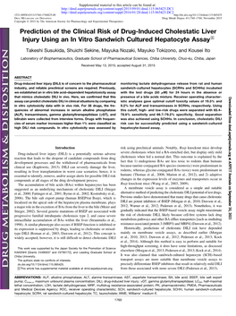 Prediction of the Clinical Risk of Drug-Induced Cholestatic Liver Injury Using an in Vitro Sandwich Cultured Hepatocyte Assay S