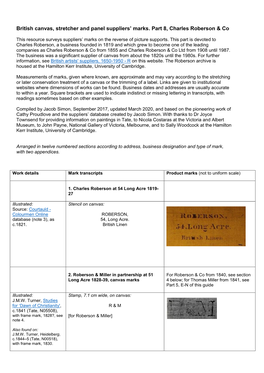 British Canvas, Stretcher and Panel Suppliers' Marks. Part 8, Charles