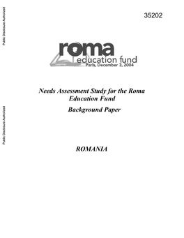 Needs Assessment Study for the Roma Education Fund Background