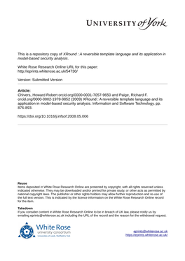 Xround : a Reversible Template Language and Its Application in Model-Based Security Analysis