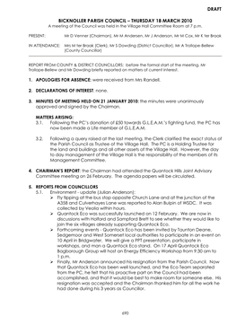 THURSDAY 18 MARCH 2010 a Meeting of the Council Was Held in the Village Hall Committee Room at 7 P.M