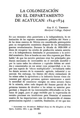 LA COLONIZACI?N EN EL DEPARTAMENTO DE ACAYUCAN: 18X4-1834