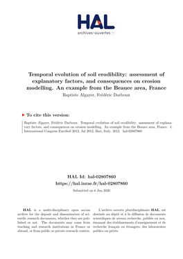 Temporal Evolution of Soil Erodibility: Assessment of Explanatory Factors, and Consequences on Erosion Modelling