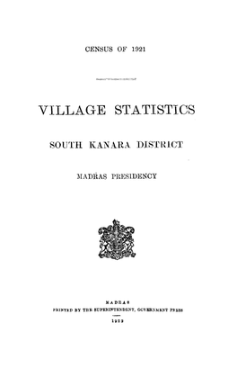 Village Statistics, South Kanara, Madras