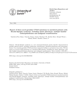 Report of Three Novel Germline CYLD Mutations in Unrelated Patients