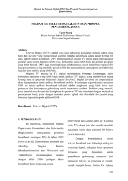 Migrasi Ke Televisi Digital (DTV) Dan Prospek Pengembangannya [Tasri Ponta]