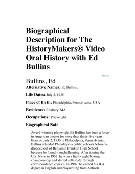 Biographical Description for the Historymakers® Video Oral History with Ed Bullins