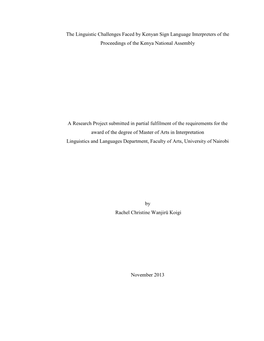 The Linguistic Challenges Faced by Kenyan Sign Language Interpreters of the Proceedings of the Kenya National Assembly