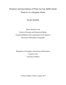 Dynamics and Mass Balance of Penny Ice Cap, Baffin Island, Nunavut, in a Changing Climate