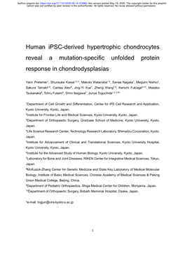 Human Ipsc-Derived Hypertrophic Chondrocytes Reveal a Mutation-Specific Unfolded Protein Response in Chondrodysplasias