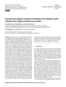 Seasonal and Regional Variations of Sinking in the Subpolar North Atlantic from a High-Resolution Ocean Model